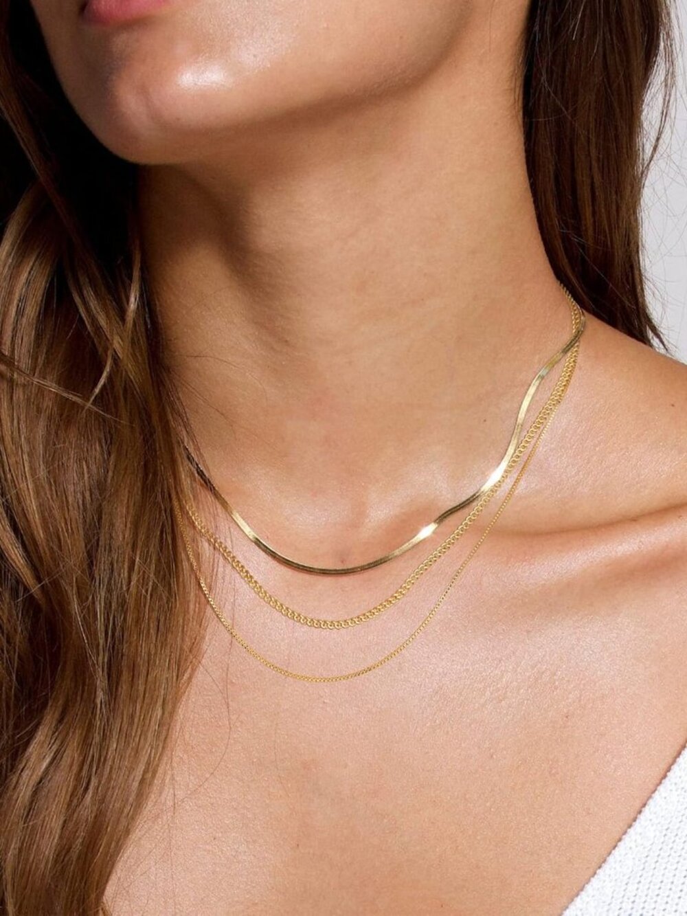 Layered Necklace Set for Women Stackable | Herringbone Snake Cuban Rope Chain, D - Picture 3 of 9